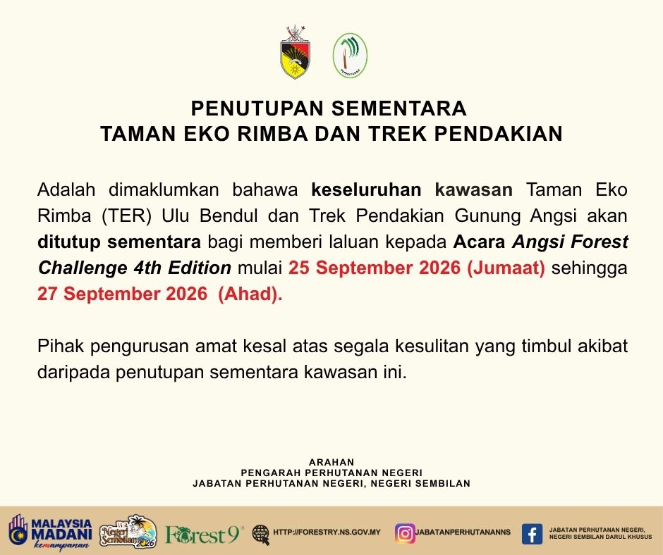 Penutupan Sementara Taman Eko Rimba dan Trek Pendakian September
